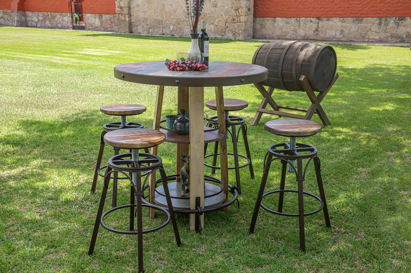 Antique Multicolor Bar Height Open Barrel Bistro Table - Barewood