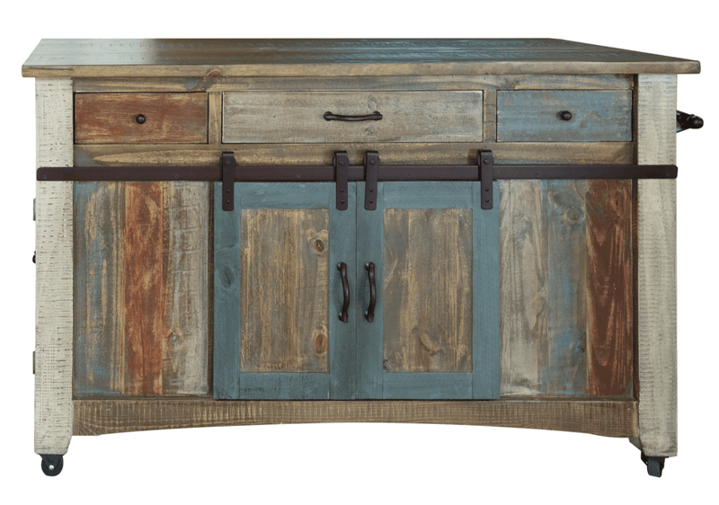 Antique Multicolor Large Kitchen Island - Barewood