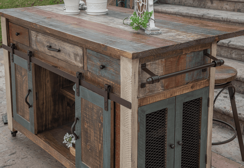 Antique Multicolor Large Kitchen Island - Barewood