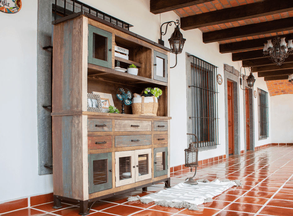 Antique Multicolor Buffet and Hutch - Barewood