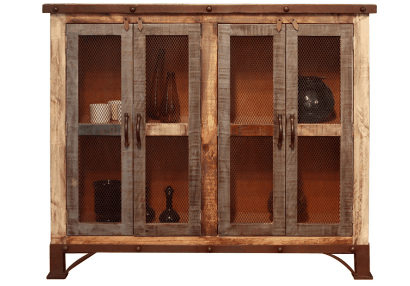 Antique Multicolored Mesh Door Console - Barewood