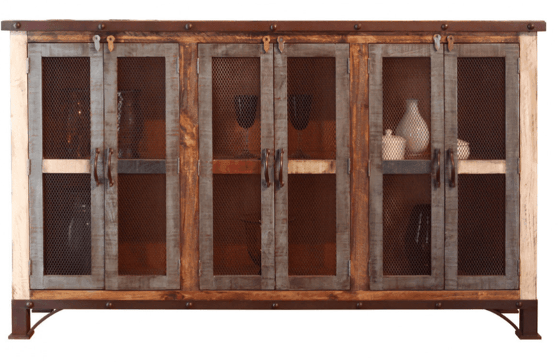 Antique Multicolored Mesh Door Console - Barewood