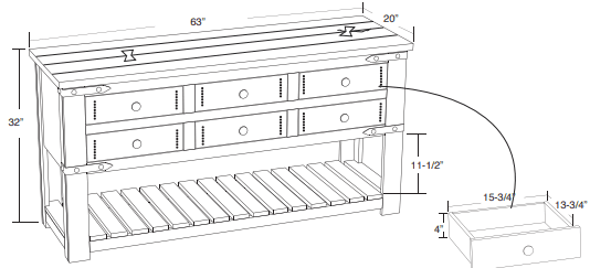 Parota Six Drawer Sofa Table - Barewood